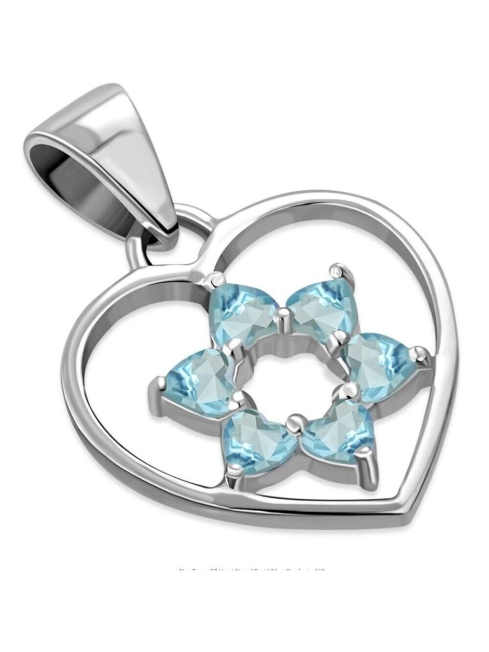 Pendant--Sterling Silver Heart inset with Star of David in Blue Topaz CZ